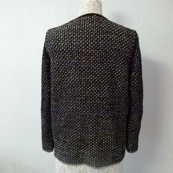 SOLD BOSS womans sweater black white fringe textured xl G21 - Picture 5 of 9